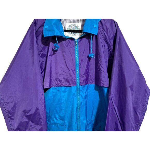 Vintage 90s Rainfair Jazzy Windbreaker Purple & Teal Hooded Jacket Size L Nylon - Picture 5 of 10